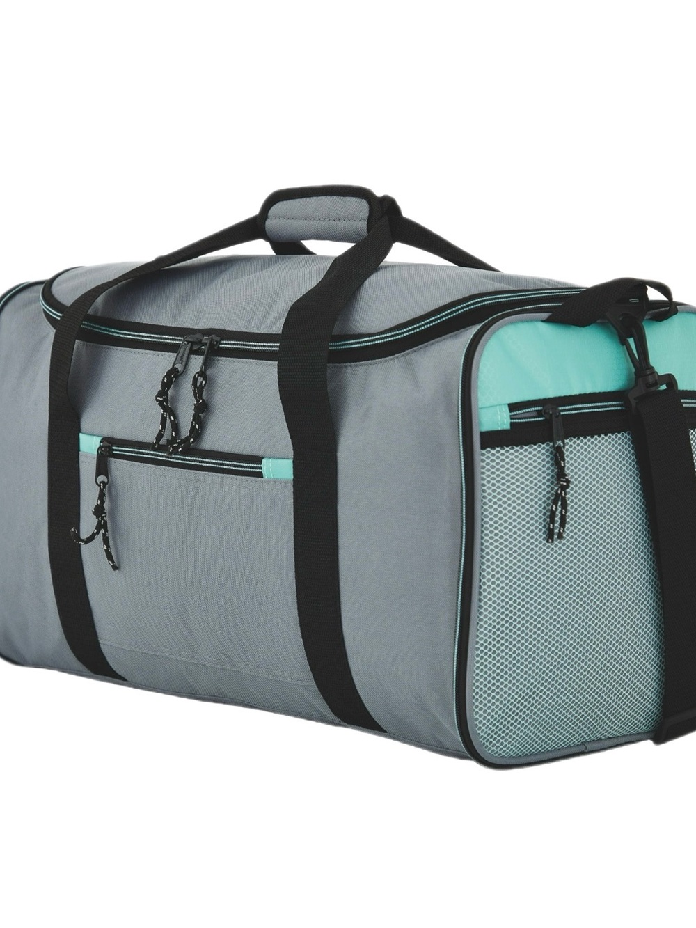 Gray and Aqua Men’s Duffel Bag with Shoulder Strap W